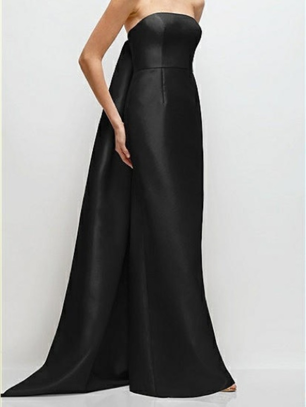 ALFRED SUNG Black Strapless Satin Evening Gown